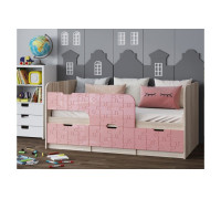 Детская кровать Юниор-9, 80х180 (Ясень шимо светлый, Розовый металлик)