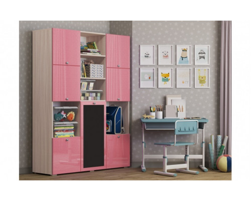 Детский шкаф Юниор-11 МДФ (Ясень шимо светлый, Розовый металлик)