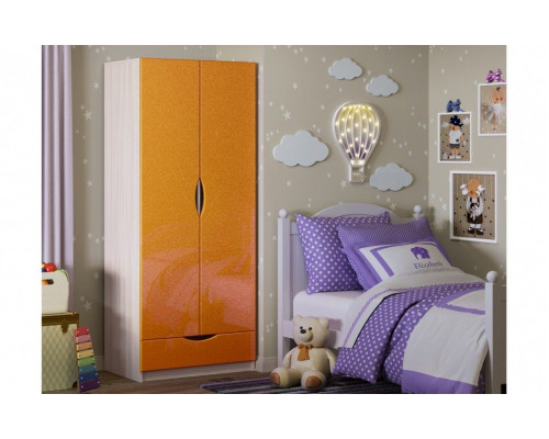 Детский шкаф Бемби-3 МДФ (Ясень шимо светлый, Оранжевый металлик)