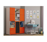 Детский шкаф Юниор-11 МДФ (Ясень шимо светлый, Апельсин металлик)