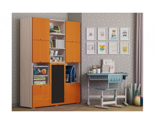 Детский шкаф Юниор-11 МДФ (Ясень шимо светлый, Оранжевый металлик)