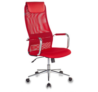 Кресло руководителя Бюрократ KB-9N красный TW-35N TW-97N сетка/ткань с подголов. крестов. металл хром Кресло руководителя Бюрократ KB-9N красный TW-35N TW-97N сетка/ткань с подголов. крестов. металл хром