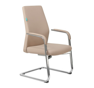 Кресло Бюрократ _JONS-LOW-V бежевый кожа низк.спин. полозья металл хром
