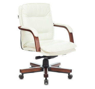 Кресло руководителя Бюрократ T-9927WALNUT-LOW слоновая кость кожа низк.спин. крестов. металл/дерево