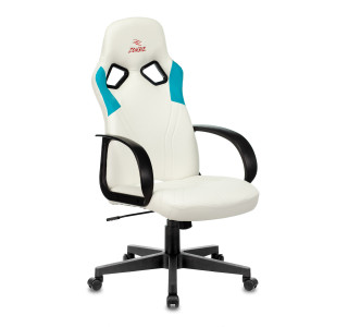 Кресло игровое Zombie RUNNER белый/голубой эко.кожа крестов. пластик