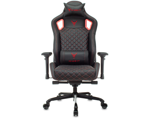 Кресло игровое Knight Titan черный/красный ромбик эко.кожа с подголов. крестов. металл
