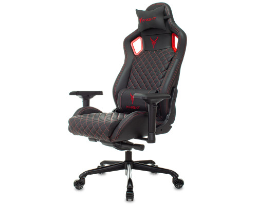 Кресло игровое Knight Titan черный/красный ромбик эко.кожа с подголов. крестов. металл