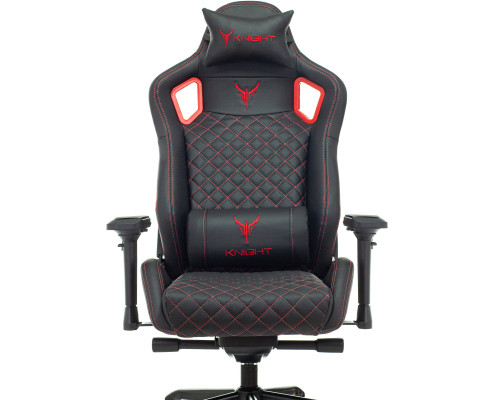 Кресло игровое Knight Titan черный/красный ромбик эко.кожа с подголов. крестов. металл