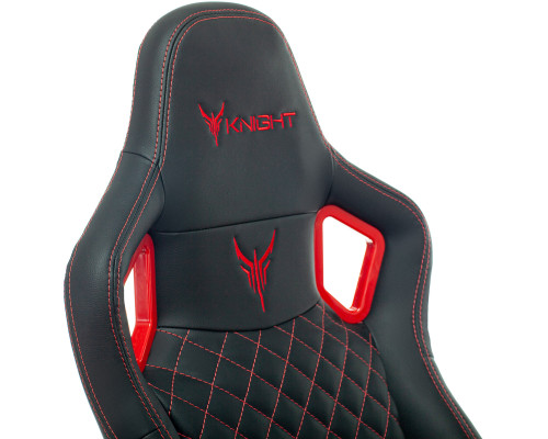 Кресло игровое Knight Titan черный/красный ромбик эко.кожа с подголов. крестов. металл