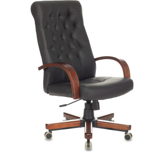 Кресло руководителя Бюрократ T-9928WALNUT/ECO черный эко.кожа крестов. металл/дерево