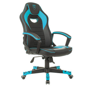 Кресло игровое Zombie GAME 16 черный/голубой текстиль/эко.кожа крестов. пластик