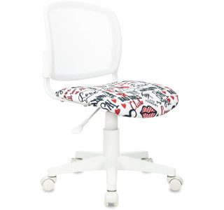Кресло детское Бюрократ CH-W296NX белый TW-15 сиденье мультиколор красные губы сетка/ткань крестов. пластик пластик белый Кресло детское Бюрократ CH-W296NX белый TW-15 сиденье мультиколор красные губы сетка/ткань крестов. пластик пластик белый