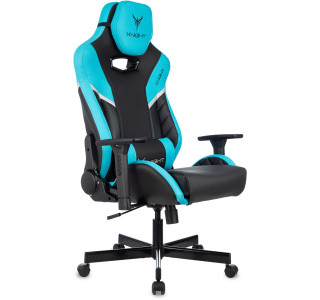 Кресло игровое Knight Thunder 5X черный/голубой эко.кожа крестов. металл