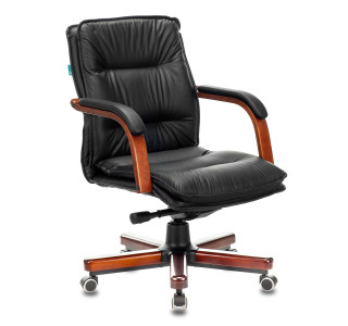 Кресло руководителя Бюрократ T-9927WALNUT-LOW черный кожа низк.спин. крестов. металл/дерево
