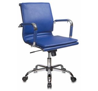 Кресло руководителя Бюрократ CH-993-Low синий эко.кожа низк.спин. крестов. металл хром